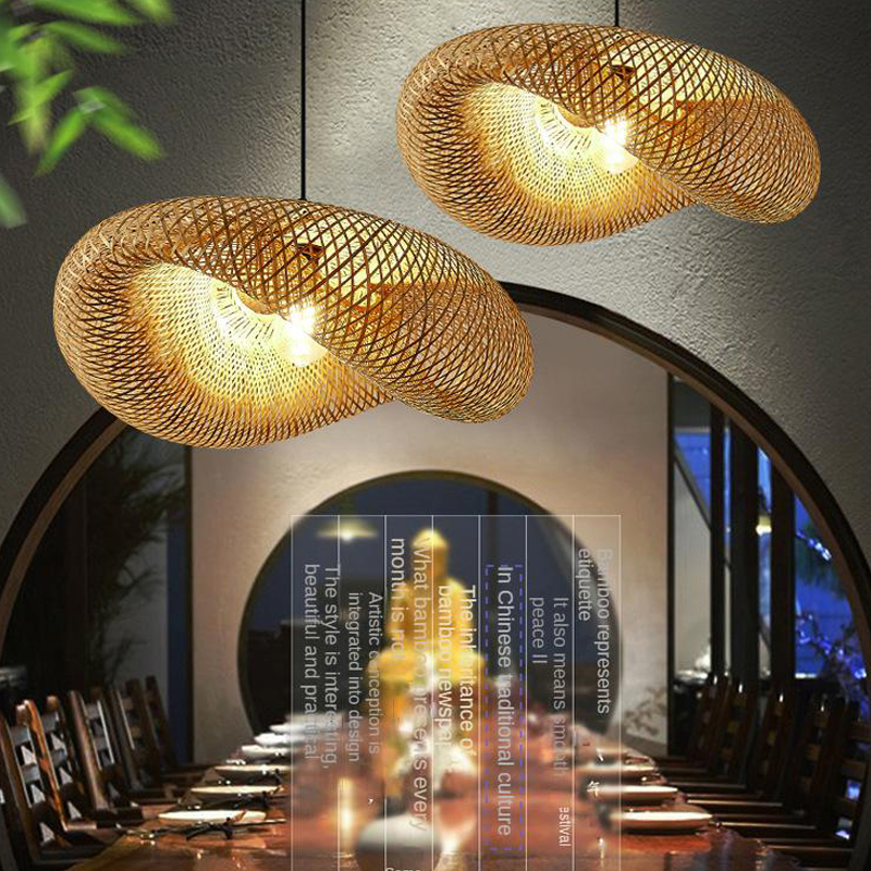 Wicker Pendant Shade - ZK40 Handmade Bamboo Straw Hat Shape