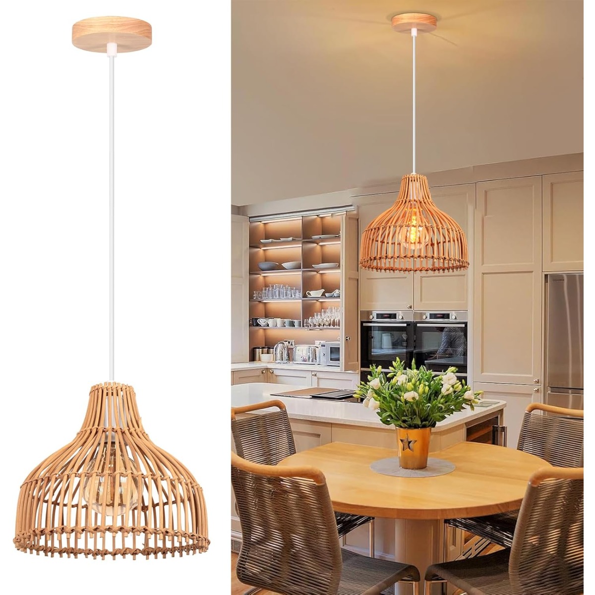 Rattan Woven Pendant Lamp Boho - Wicker Pendant Shade avis et prix