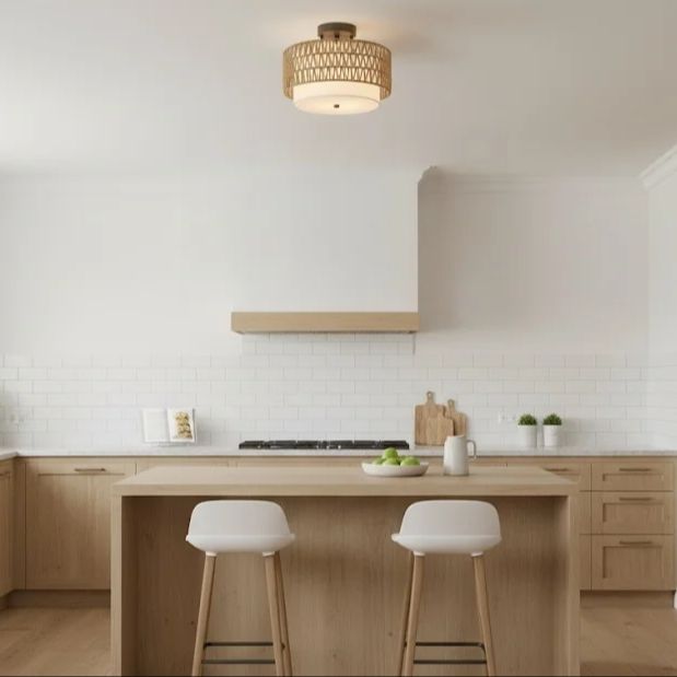 Bohemian semi-recessed bamboo  - Wicker Pendant Shade avis et prix