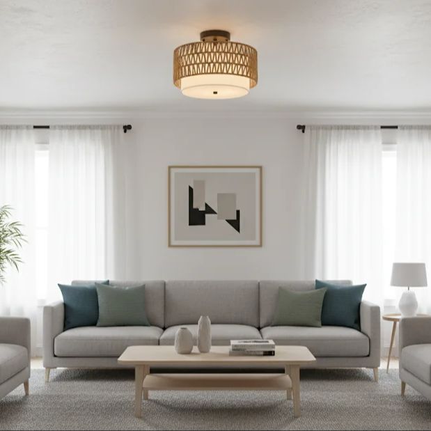 Bohemian semi-recessed bamboo  - Wicker Pendant Shade avis et prix