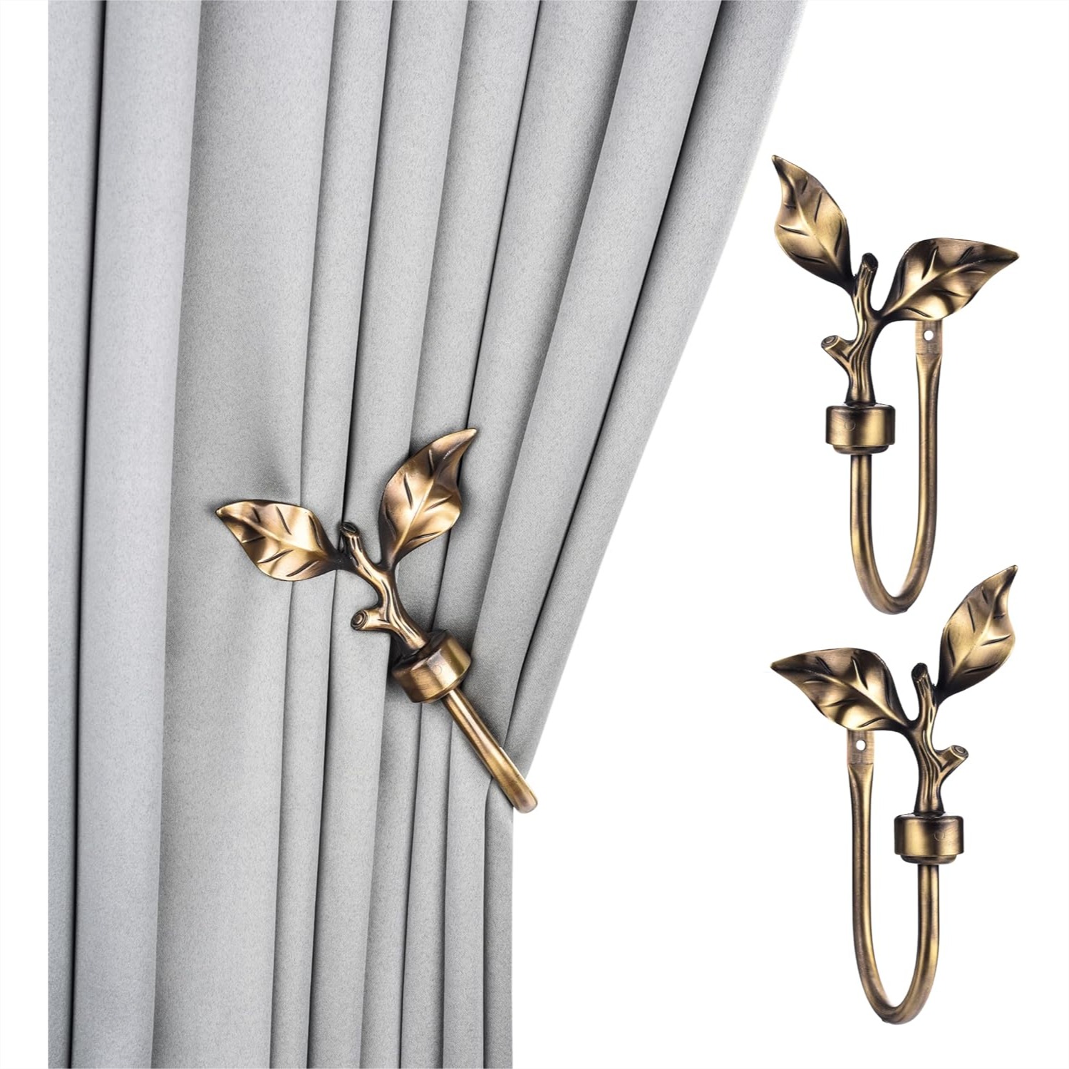 Leaf Shaped Curtain Holdbacks, - Antique Brass Hook avis et prix