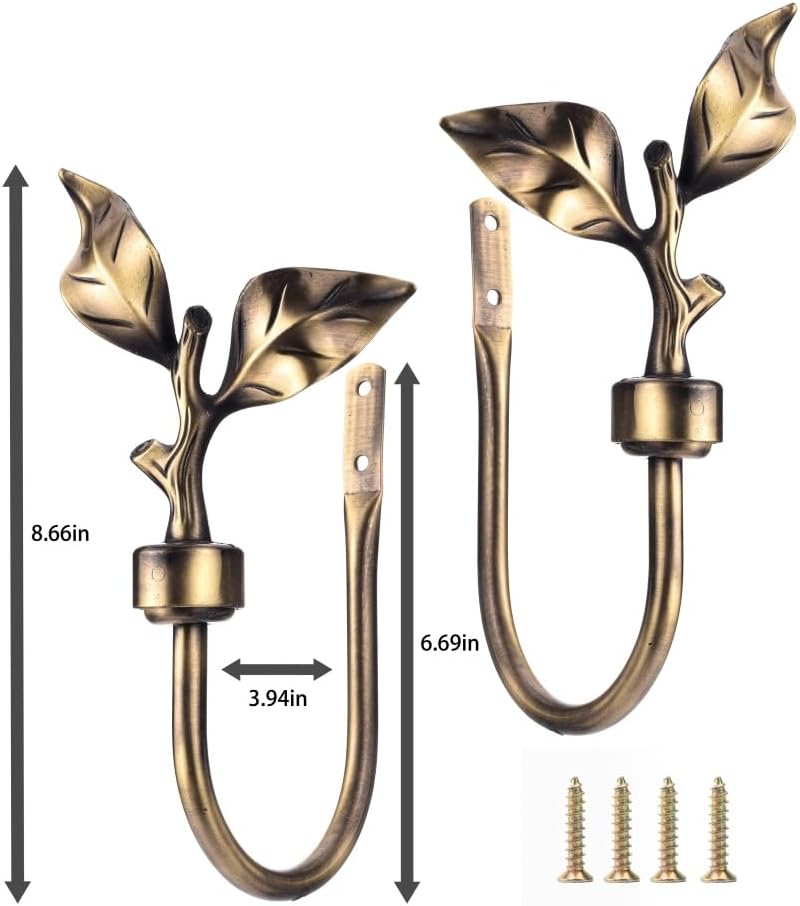 Leaf Shaped Curtain Holdbacks, - Antique Brass Hook avis et prix