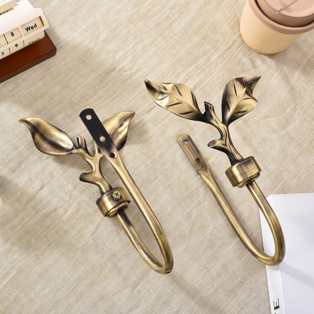 Leaf Shaped Curtain Holdbacks, - Antique Brass Hook avis et prix
